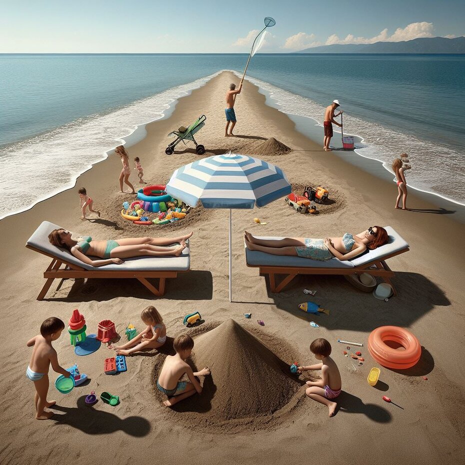 A family at the beach on a beautiful summer day