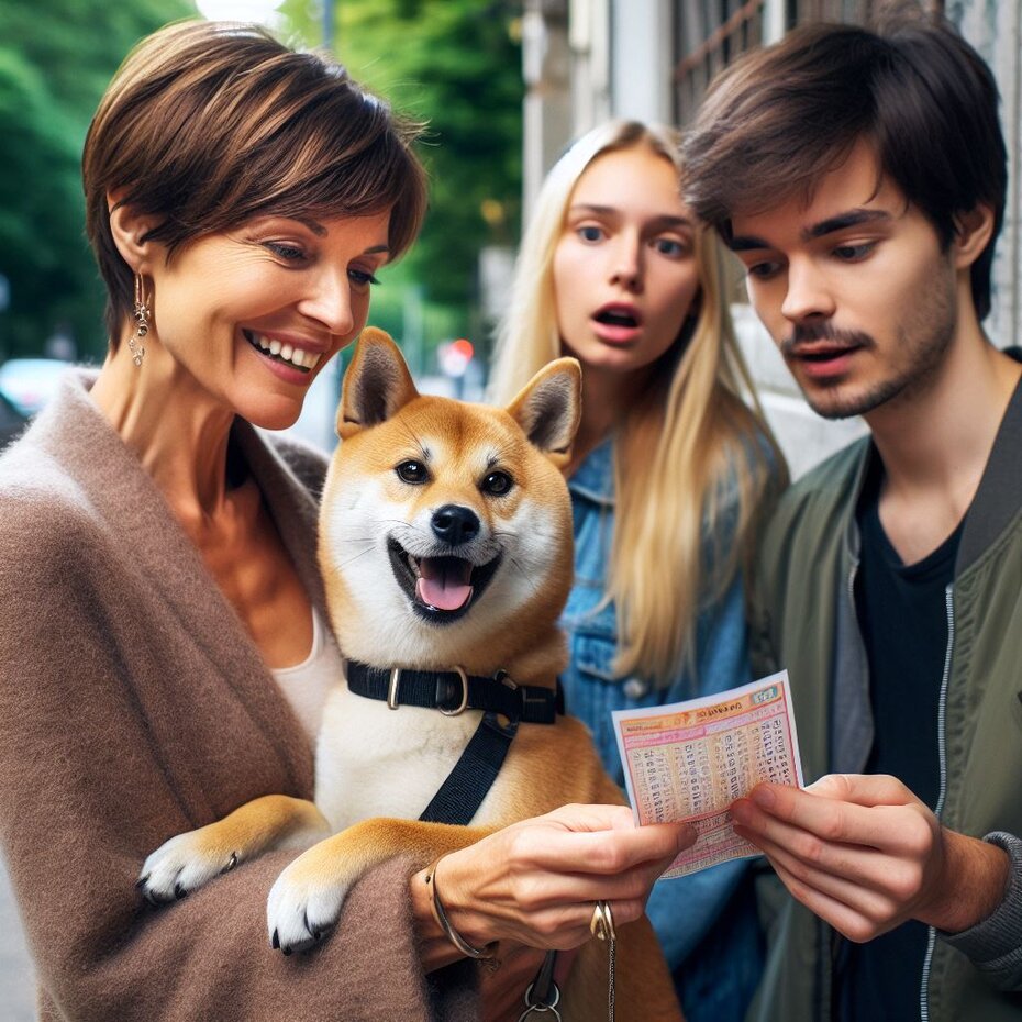 two women and one man looking at a lottery ticket