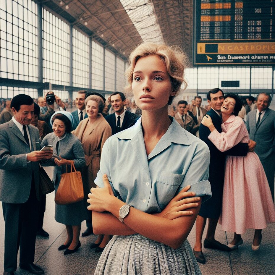 a woman is waiting for someone at the airport