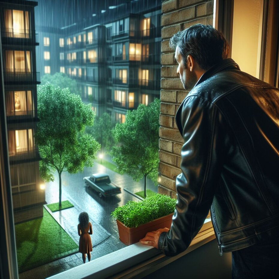 a man looking through the window