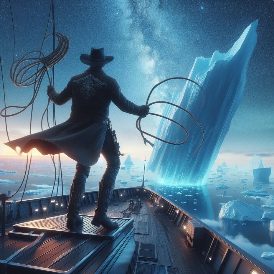cowboy tenta laçar um iceberg